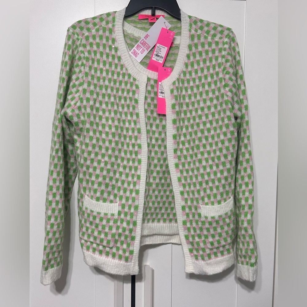 Lilly Pulitzer Pink and Green Checkered Sweater